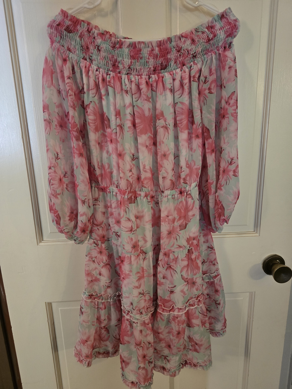 entro Pink Floral Off-Shoulder Tiered Sundress